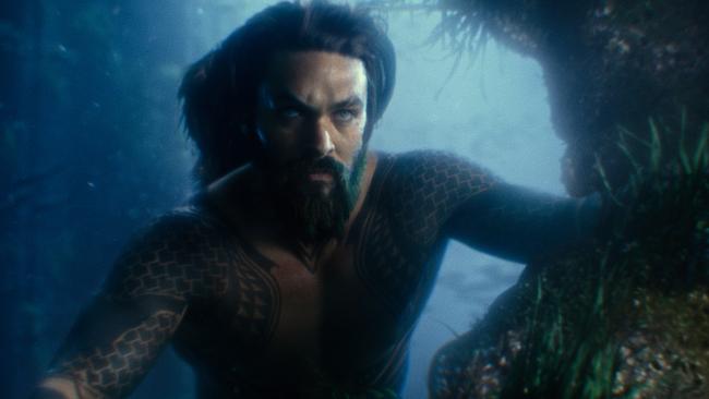 Jason Momoa as Aquaman in a Scene from the Warner Brothers superhero film Justice League.