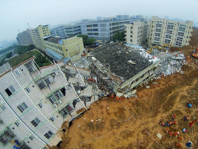 An aerial view ... the landslide at Liuxi industrial park. Picture: ChinaFotoPress via Getty