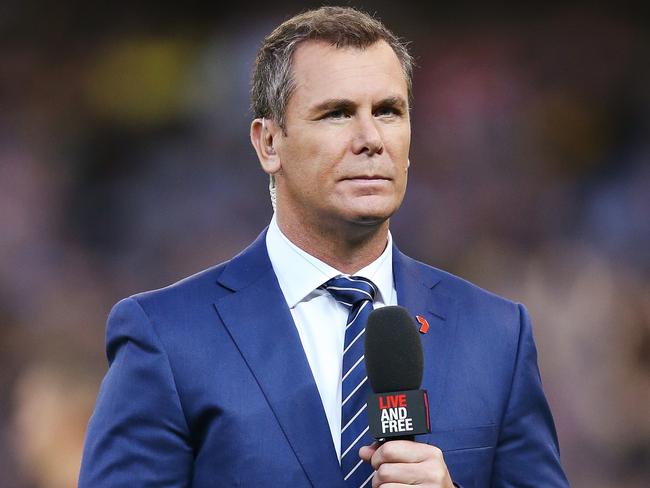 MELBOURNE, AUSTRALIA - MARCH 28: Television commentator Wayne Carey is seen during the AFL Round match between Richmond v Collingwood at Melbourne Cricket Ground on March 28, 2019 in Melbourne, Australia. (Photo by Michael Dodge/Getty Images)