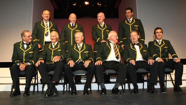 Team of the Century. (back L-R) Wally Lewis, Bob Fulton, John Raper, Mal Menninga (front L-R) Reg Gasnier, Norm Provan, Ron Coote, Noel Kelly, Graeme Langlands and Andrew Johns.