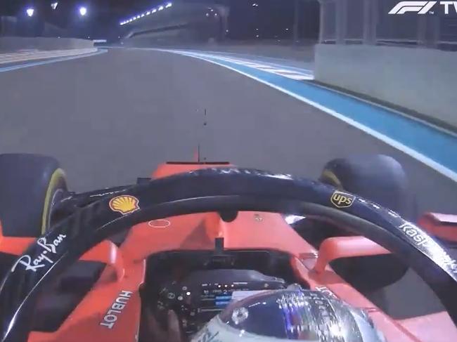 Sebastian Vettel pulled out a note and sung from it in his warm down lap. Photo: Streamable.