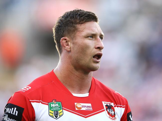 SYDNEY, AUSTRALIA - JUNE 11: Tariq Sims of the Dragons watches on during the round 14 NRL match between the Canterbury Bulldogs and the St George Illawarra Dragons at ANZ Stadium on June 11, 2018 in Sydney, Australia. (Photo by Mark Kolbe/Getty Images)