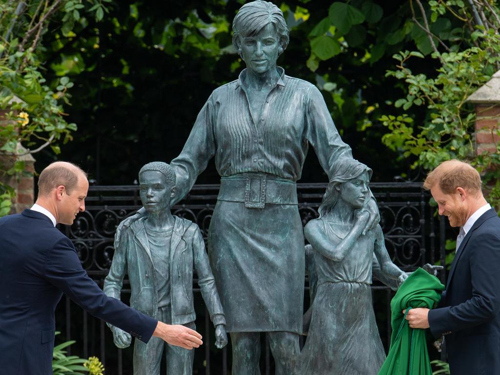 Prince William, Duke of Cambridge and Prince Harry, Duke of Sussex during the unveiling of a statue they commissioned of their mother Diana. Picture: Getty Images