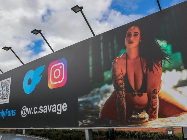 Onlyfans star Savannah commissioned a billboard ad promoting her channel in the suburb of Osborne, Perth. Picture: 7NEWS