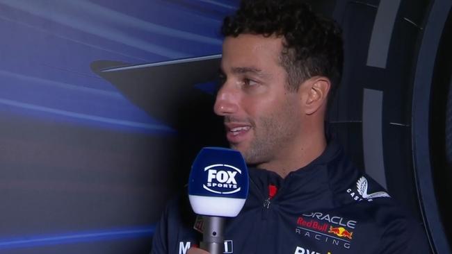 Daniel Ricciardo with Fox Sports' Jess Yates and Neil Crompton. Photo: Fox Sports.