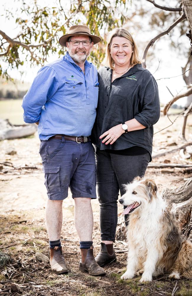 Agri-tourism pioneers Tim and Jane Parsons of Curringa Farm, near Hamilton, who were awarded the prestigious Tasmanian Tourism Champion Award for their significant contribution to the Tasmanian tourism industry at the 2024 Tasmanian Tourism Awards. Picture: Supplied