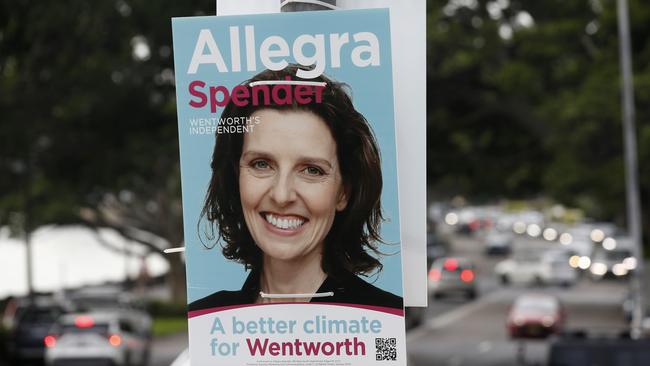 An Allegra Spender campaign poster in Rose Bay in Sydney’s east. Picture: John Appleyard