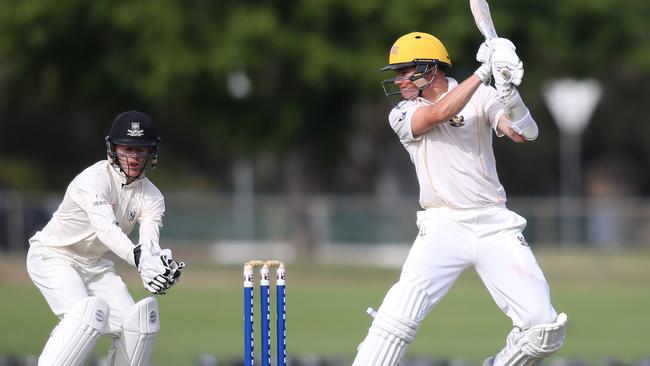 TAKE THAT: Jake Winter cuts during his career-best 184 against Adelaide University. Picture: Dean Martin (AAP).