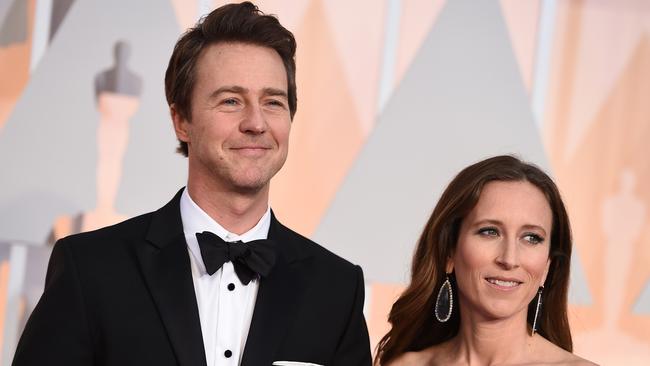 Star couple ... Edward Norton and Shauna Robertson. Picture: AP
