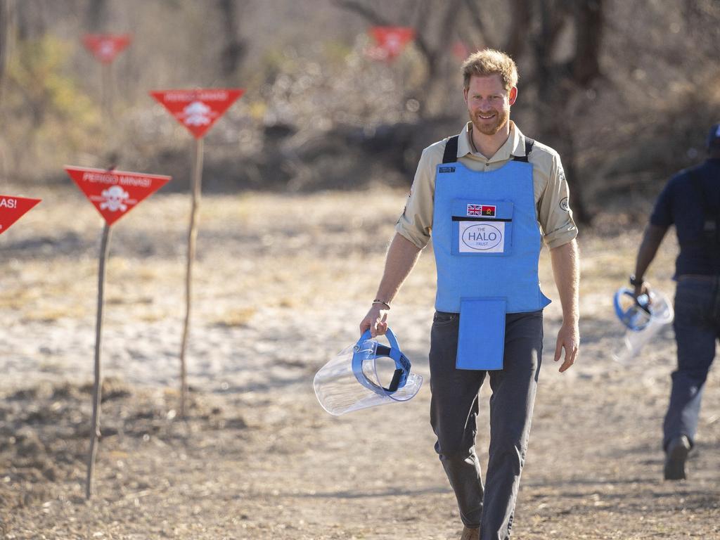 Britain's Prince Harry has echoed the famous work of his mother in Angola. Picture: Dominic Lipinski/Pool via AP