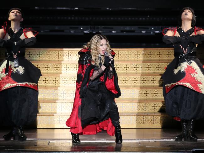 Madonna rocked Brisbane Entertainment Centre after keeping her fans waiting around 11.15pm. Picture: Marc Robertson
