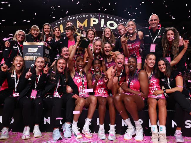 The Adelaide Thunderbirds won their second successive Super Netball title in 2024. Picture: Getty Images