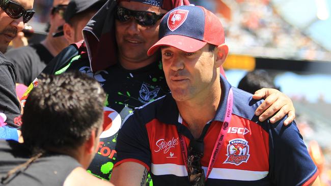 Brad Fittler of the Roosters poses for fans during the Auckland Nines.