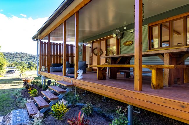 The Mount Jukes Eco Resort, built from scratch by yoga aficionado David Deakin, holds glamping tents and a half-moon shaped house that face Mt Jukes and Mr Deakin says the â€œenergyâ€ of the property has to be experienced to be understood. Picture: Contributed