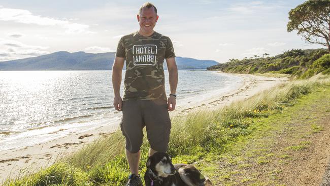 Owner Dave Gunton in front of Hotel Bruny. Hotel Bruny has become an idyllic isolation spot after guests from Queensland found out they urgently needed to isolate.