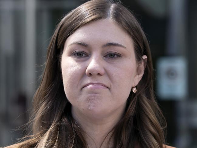 “I spoke out’.... Brittany Higgins outside court. Picture: NCA NewsWire / Gary Ramage