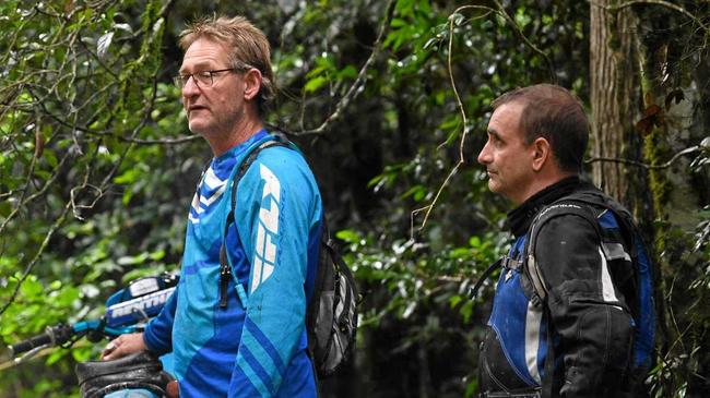 Devastated friends struggle with the news their mate has passed away after a heart-attack at Imbil State Forest today. Picture: Troy Jegers