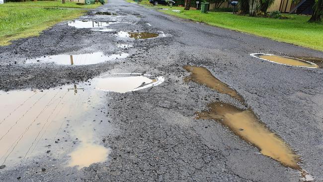 Some of the potholes in Bright Street, East Lismore.