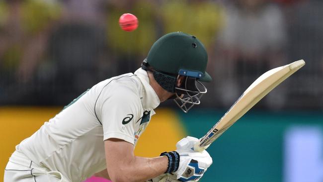 Steve Smith ducks under a short ball during the first Test against New Zealand.