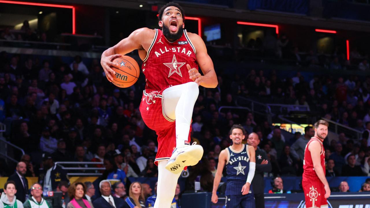 Minnesota Timberwolves star Karl-Anthony Towns came off the bench for the Western Conference All-Stars and scored a record 31 points in the final quarter during the controversial free-scoring NBA All-Star Game on Sunday in Indianapolis. Picture: AFP