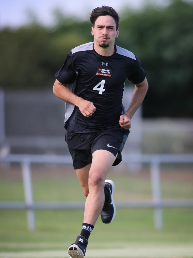 Izak Rankine putting in the hard yards on the training track. Picture: Dean Martin/AAP