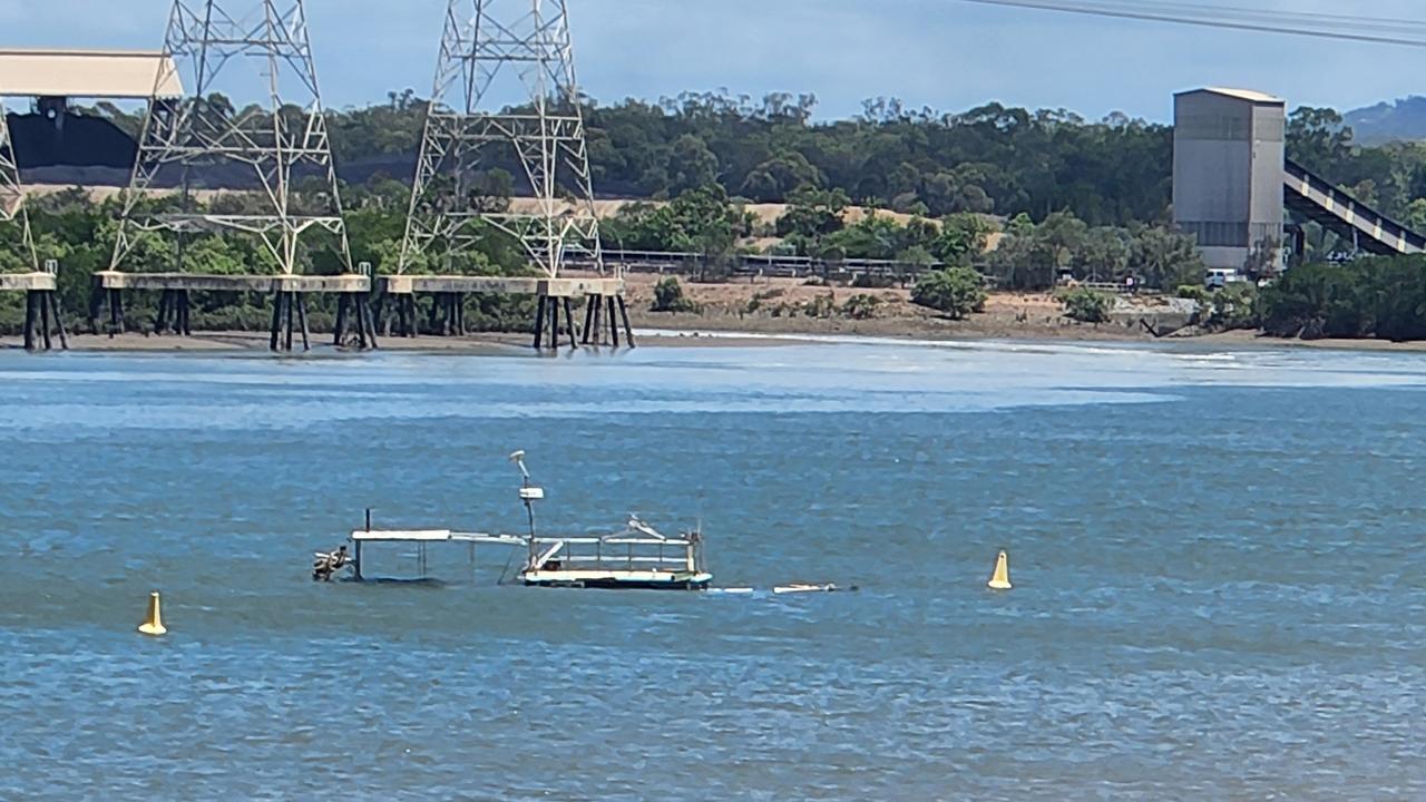 A sunken vessel in the Calliope River at Gladstone on January 23, 2024. Photo Darryn Nufer.