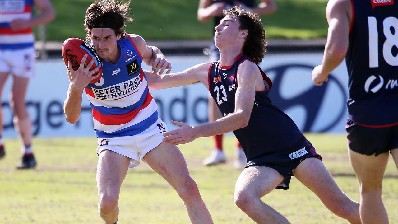 Trent Tattoli in action on the football field for Central District. The young gun athlete will be one to watch for TOSCC if he is not drafted. Picture: SANFL/Peter Argent