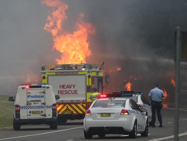 A petrol tanker crashed and exploded on Mona Vale Rd, killing two people in 2013. Picture: John Grainger