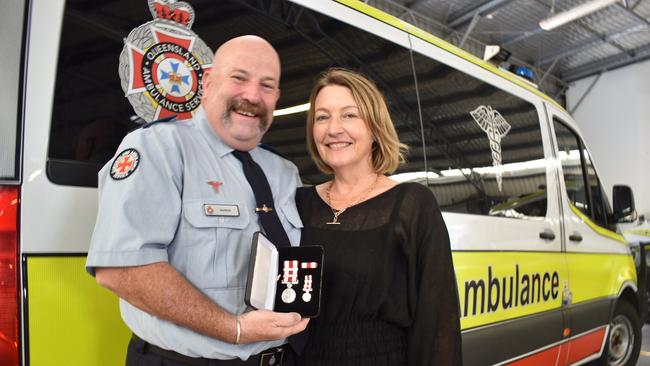 Senior paramedic Damian Roche celerates his 30 years of service with partner Michelle.