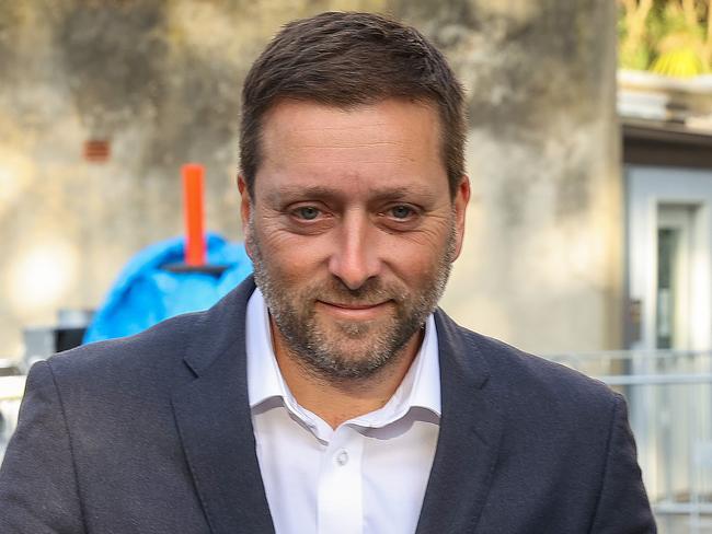 Victorian Liberal MP Matthew Guy arrives as the part meets at Parliament House to decide whether to expel Liberal MP Moira Deeming. Picture: Ian Currie