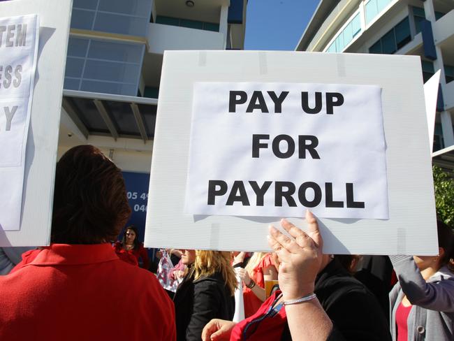 Queensland Health payroll staff protest over their pay and conditions at Chermside in 2011.