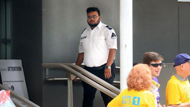 Uniformed Security guards have been posted at Capalaba ahead of this weekend’s council elections. Picture: Scott Powick