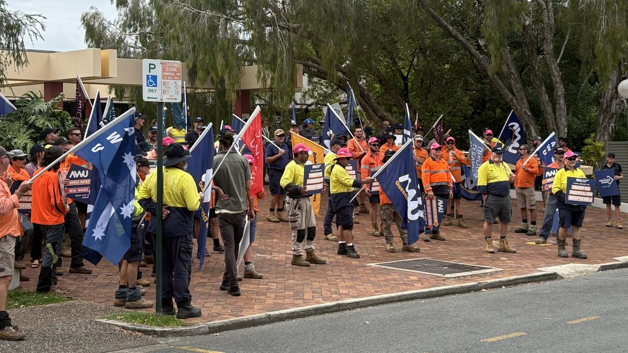 Noosa Council workers converged after walking out on Wednesday, March 19.