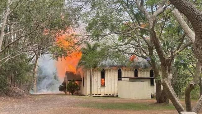 An image showing the Herberton church engulfed by flames. Picture: Anthony Dillon