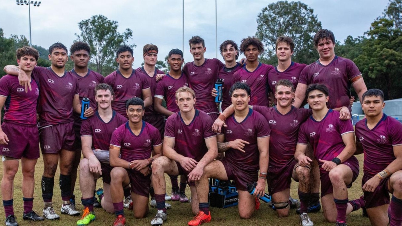 Toshi Butlin (front row, second from the right) in action last month for Queensland Reds under-18 side.