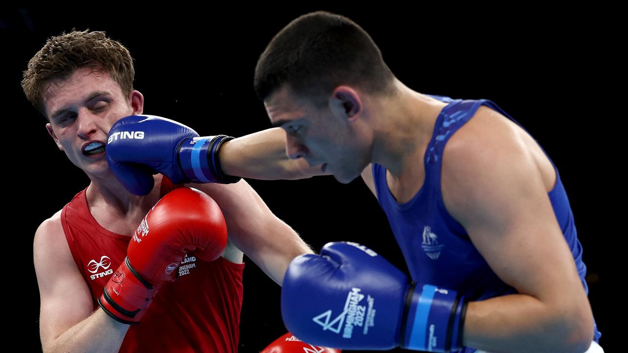 Callum Peters lands a blow against Sam Hickey. Picture: Eddie Keogh/Getty Images