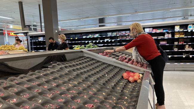 Near empty shelves at the Maroubra Junction Coles grocery store in Sydney. Picture: NCA NewsWire / Nicholas Eagar