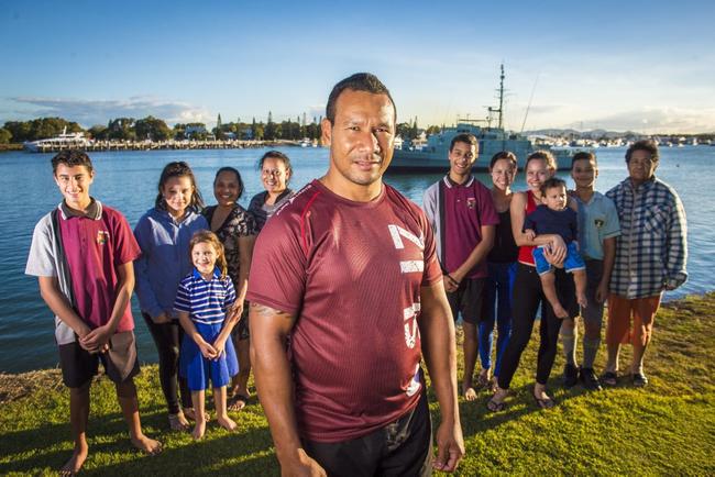 Leon (Eddie) Abdul-Rahman surrounded by friends and family at Spinnaker Park, Gladstone. . Picture: Luka Kauzlaric