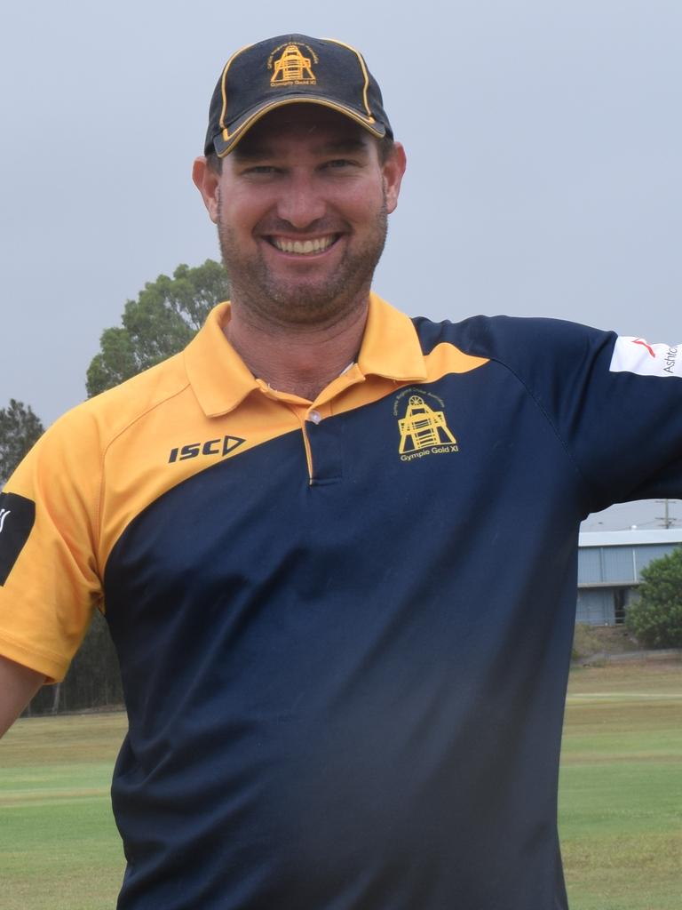 Gympie Gold XI – Batsman Steve Brady celebrates his unbeaten 153 against Caloundra on Saturday.