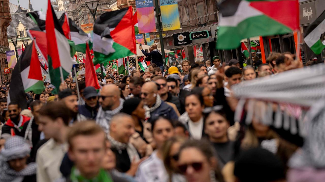 People protest against Israel's participation in the Eurovision Song Contest in Sweden on May 9. Picture: Ida Marie Odgaard / TT News Agency / AFP