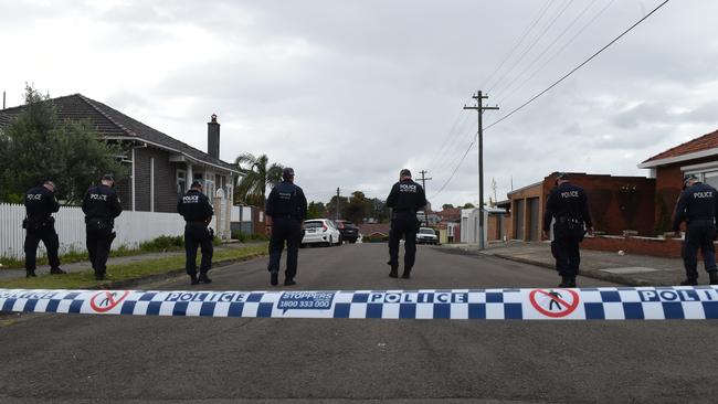 Police comb Earlwood following Barbaro’s murder. Picture: AAP