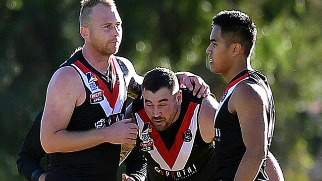 Para Hills’ Shane Hanson kicked 22 goals for the Big Reds in the club record-smashing game against North Pines. Picture: Bianca De Marchi