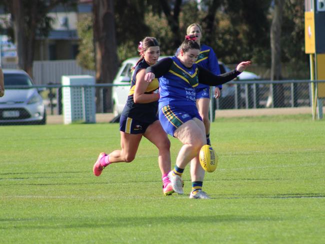 SFLW Community League - Action from Sorell v St Virgils during the annual Pink Sock-Carolyn Birch Memorial Match. Picture: Jake Garland