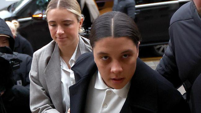 Australian footballer Sam Kerr and partner Kristie Mewis arrive at Kingston Crown Court on February 3, 2025 in Kingston upon Thames, England. (Photo by Peter Nicholls/Getty Images)