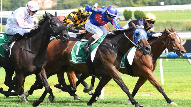 Ayrton ridden by Jamie Kah wins the John Dillon Stakes at Caulfield.