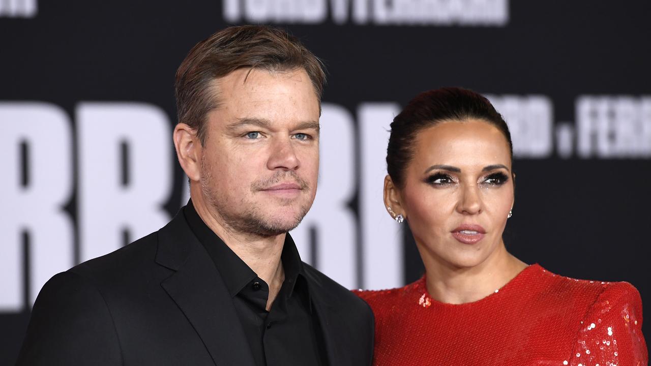 Matt Damon and wife Luciana Barroso. Damon could soon be flying around in a plane made in Darwin. Picture: Frazer Harrison/Getty Images