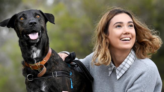 RSPCA MILLION PAWS WALK. Rescue dog Dozer with his original foster mum who is now his official adopter Georgia Morris 22. STORY: The dogÕs previous owners, brothersMichael and Leslie Chittleborough,were convicted in the Mt GambierMagistrateÕs Court two weeks ago oncharges of animal ill treatment. Bothmen were placed on $500, 12 monthgood behaviour bonds, and fined $300each. In addition, Leslie was orderedto pay $1400 and Michael was orderedto pay $830 towards DozerÕsrehabilitation care.DozerÕs new owner, Georgia Morris,initially took the dog into foster care Ðthe first time she had volunteered for the role with the RSPCA SA. Picture: Tricia Watkinson.