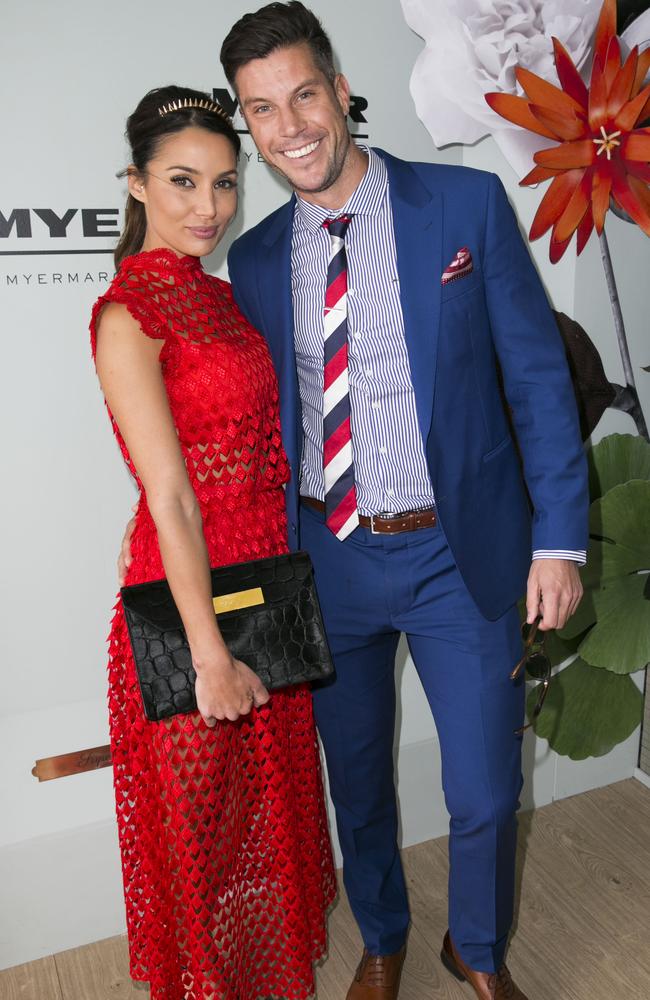 Bachelor stars Sam Wood and Snezana Markoski at 2015 Melbourne Cup. Picture: Media Mode