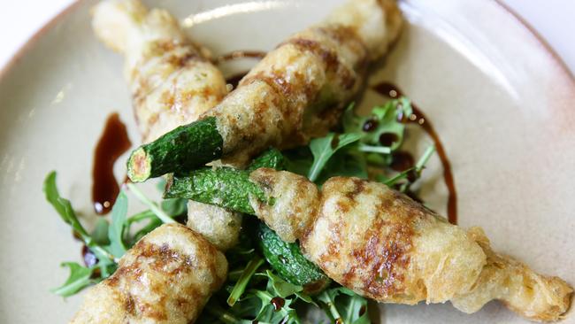 Cheese croquettes and grilled asparagus at Kouzina Greco.