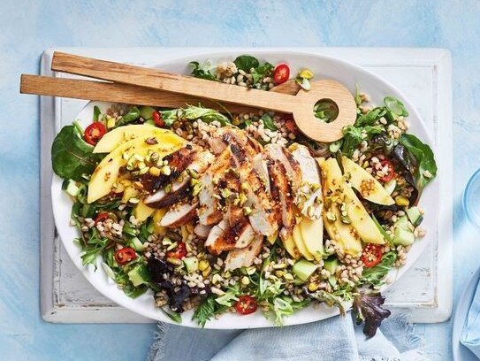 Chicken, mango and barley salad.